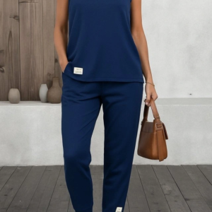 Kadın Askılı Yuvarlak Yaka Viskon Iki Iplik Bluz Ve Eşofman Altı Ikili Takım