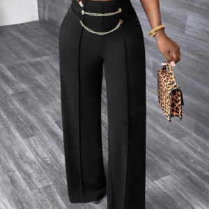 Kadın Beli Zincir Detaygeniş Paça Ithal Krep Pantolon