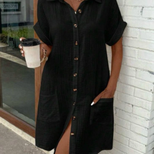 Kadın Kısa Kollu Bisiklet Yaka Yandan Yırtmaçlı Viskon Midi Elbise