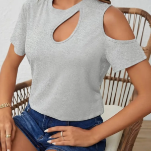 Kadın Kısa Kollu Tek Omuzu Açık Damla Detaylı Viskon Bluz