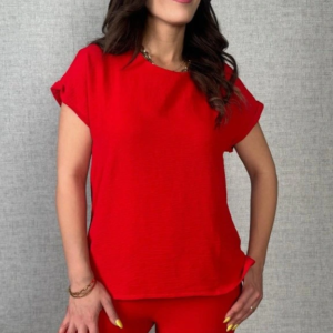 Kadın Kısa Kollu Yuvarlak Yaka Aerobin Bluz Ve Pantolon Ikili Takım