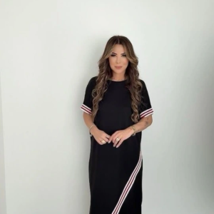 Kadın Kol Ve Etek şerit Detaylı Midi Boy Elbise