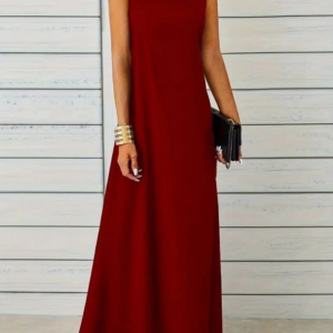 Kadın Kolsuz Kayık Yaka Maksi Janjan Krep Elbise