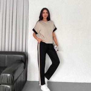 Kadın Modal Dokulu Kumaş Yanı şeritli Takım