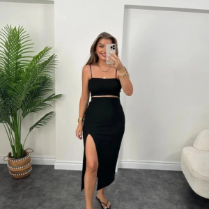 Kadın Ottoman Kumaş Likralı Midi Boy Kalem Etek Siyah