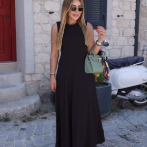 Kadın Sıfır Kollu Bisiklet Yaka Viskon Elbise