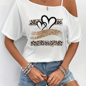 Kadın Tek Omuzu Açık Ip Askılı Baskılı Viskon Bluz