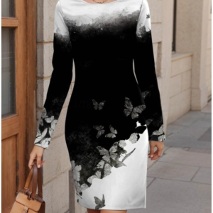 Kadın Uzun Kollu Bisiklet Yaka çiçek Desenli Kısa şardonlu Dalgıç Elbise