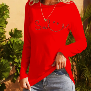 Kadın Uzun Kollu Bisiklet Yaka Gülümseyen Surat Desenli Viskon Bluz