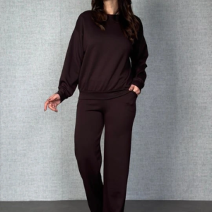 Kadın Uzun Kollu Bisiklet Yaka Viskon Iki Iplik Bluz Ve Pantolon Ikili Takım