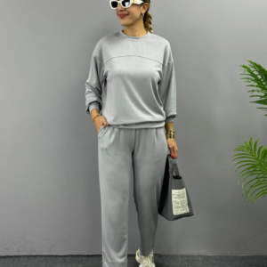 Kadın Uzun Kollu Bisiklet Yaka Viskon Iki Iplik Bluz Ve Pantolon Ikili Takım