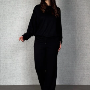 Kadın Uzun Kollu Bisiklet Yaka Viskon Iki Iplik Bluz Ve Pantolon Ikili Takım