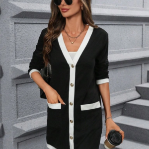 Kadın Uzun Kollu Cepli önden Düğmeli Uzun Modal Ceket