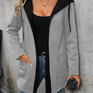 Kadın Uzun Kollu Kapşonlu çift Renkli şardonlu Iki Iplik Ceket