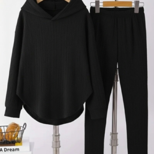 Kadın Uzun Kollu Kapşonlu Meloni Bluz Ve Pantolon Ikili Takım