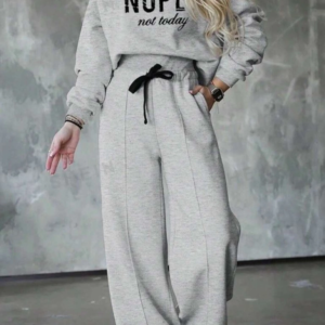 Kadın Uzun Kollu Nope Baskılı Beli Ribanalı Ikili Takım