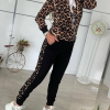 Kadın Uzun Kollu önden Fermuarlı Leopar Desen Detaylı Viskon Iki Iplik Bluz Ve Pantolon Ikili Takım
