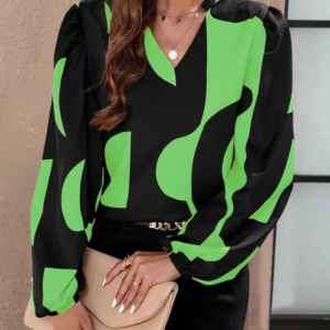 Kadın Uzun Kollu V Yakalı Desenli Modal Bluz