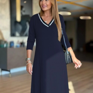 Kadın Uzun Kollu V Yakalı Midi Modal Elbise