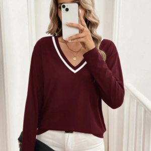 Kadın Uzun Kollu V Yakalı Viskon Iki Iplik Bluz