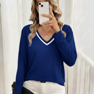 Kadın Uzun Kollu V Yakalı Viskon Iki Iplik Bluz