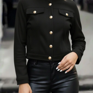 Kadın Uzun Kollu Yakadan Ve önden Düğmeli Süet Kısa Ceket