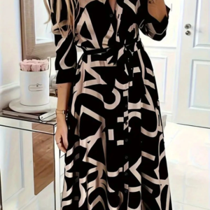 Kadın Uzun Kollu Yakalı önden Düğmeli Uzun Süprem Elbise