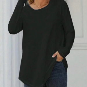 Kadın Uzun Kollu Yuvarlak Yaka Salaş Iki Iplik Bluz