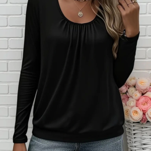 Kadın Uzun Kollu Yuvarlak Yakalı Viskon Bluz