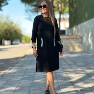 Kadın Viskon Pamuklu Kumaş Kol File , şerit Ve Cep Detaylı Elbise