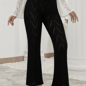 Kadın Yüksek Bel Bağcıklı Desenli Trikopantolon