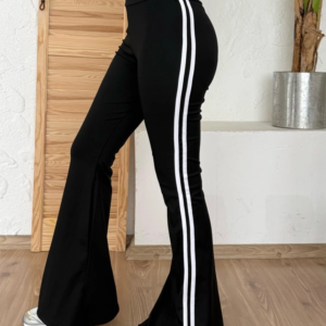 Kadın Yüksek Bel şerit Detaylı Ispanyol Paçalı Dalgıç Pantolon