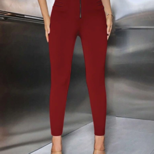 Kadın Yüksek Belli önden Fermuar Ve Nervur Detaylı Dalgıç Tayt