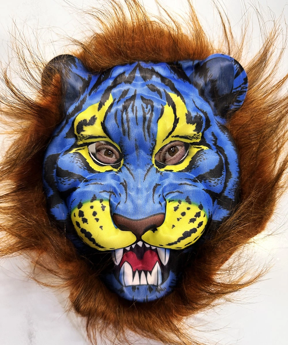 Kahverengi Yeleli Mavi Yüz Peluş Kurt Kaplan Maskesi 38 No