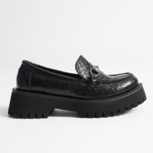 Lara Toka Detaylı Siyah Kroko Baskılı Günlük Loafer Ayakkabı