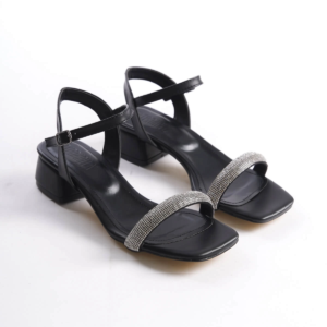 Laura Kalın Topuklu Taşlı Kadın Siyah Sandalet