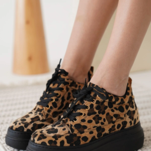 Lauren Kadın Gizli Topuk Siyah Taban Leopar Spor Ayakkabı