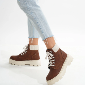 LMÇ-2045 Kahverengi Süet Bağcıklı Kalın Taban Kadın Günlük Bot