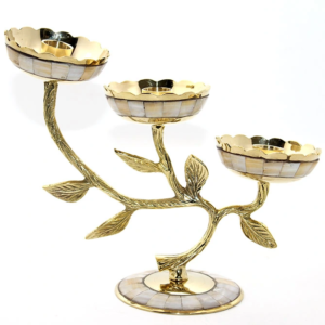 Pirinç Sedefli 3'lü Şamdan Model 4