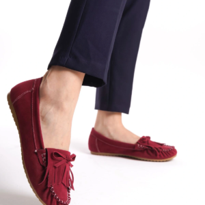 PS-100 Bordo Süet Püsküllü Günlük Kadın Babet