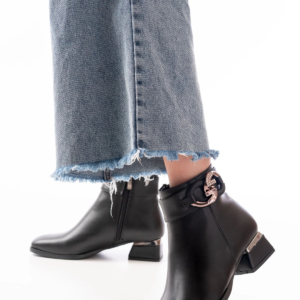 RM-504 Siyah Toka Aksesuarlı Topuklu Fermuarlı Günlük Kadın Bot