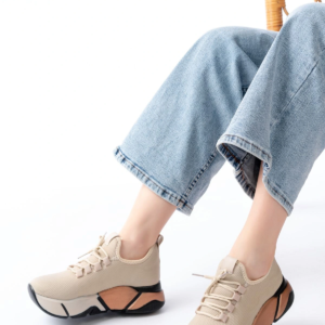 RS-400  Bej Bağcıklı Fileli Renkli Taban Günlük Kadın Spor