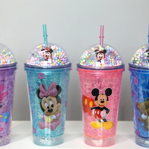 Sevimli Mickey Mouse Pipetli Işıklı Boncuklu Suluk Bardak 400 ml
