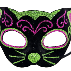 Siyah Kadife İşlemeli Kedi Maskesi