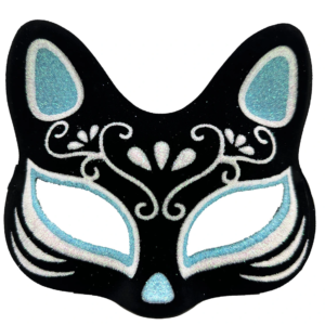 Siyah Süet Gümüş Mavi Simli Kedi Maskesi