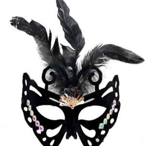 Siyah Süet Tüylü Kelebek Figür Parti Maskesi