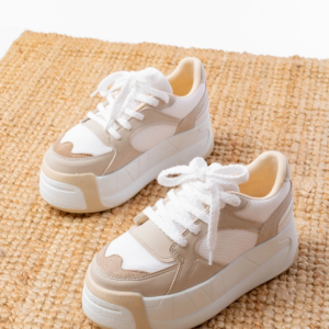 SP-190 Bej Garni Bağcıklı Fileli Yüksek Taban Günlük Spor Ayakkabı