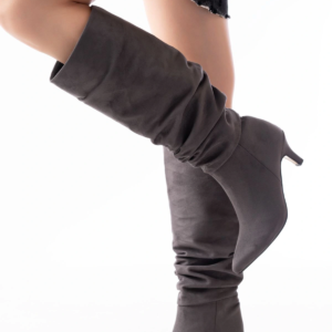 SR-2001 Gri Süet İnce Topuklu Günlük Bayan Çizme