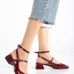 ST-003 Bordo Rugan Günlük 4 cm Topuklu Bayan Ayakkabı