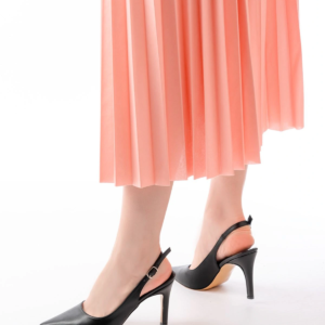 ST-1153 Siyah Günlük Arkası Açık 9 cm Topuklu Kadın Ayakkabı